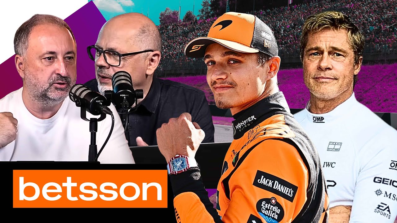 McLaren galia ir favoritas, Ferrari staigmena, šypsena už šalmo, f1 filmas
