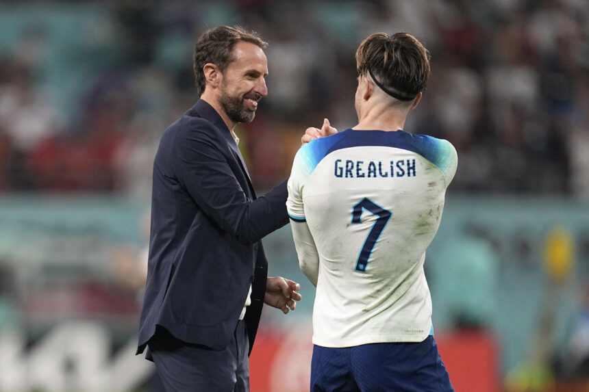 Garethas Southgate'as ir Jackas Grealishas (AP-SCANPIX nuotr.)