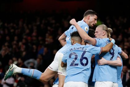 Manchester City komanda švenčia įvartį (AFP-SCANPIX nuotr.)