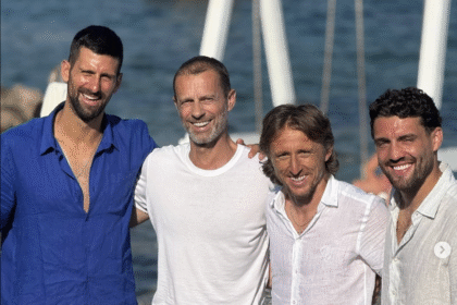 Novakas Džokovičius, Aleksandras Čeferinas, Luka Modričius ir Mateo Kovačičius (Instagram nuotr.)