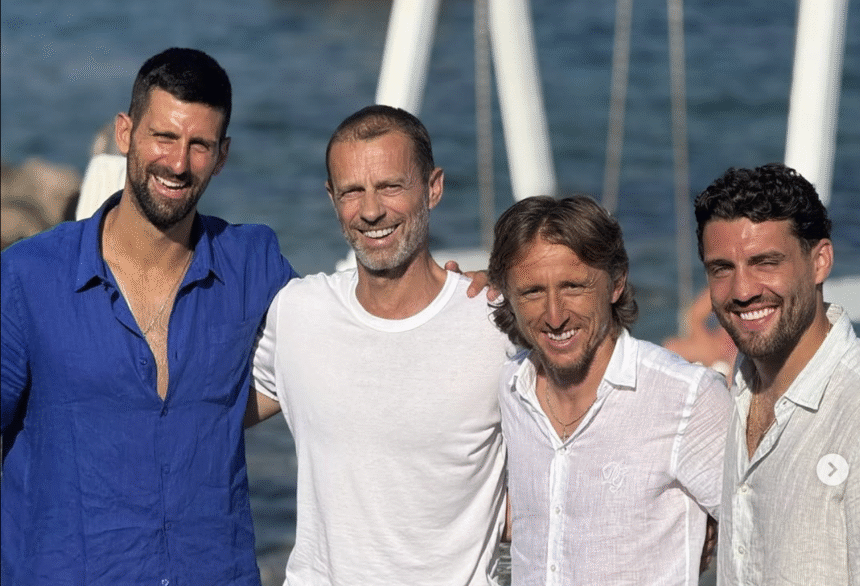 Novakas Džokovičius, Aleksandras Čeferinas, Luka Modričius ir Mateo Kovačičius (Instagram nuotr.)