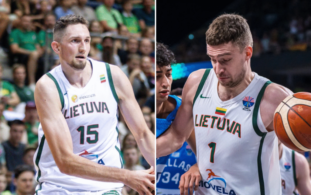 Laurynas Birutis ir Marekas Blaževičius (BNS Foto/FIBA nuotr.)