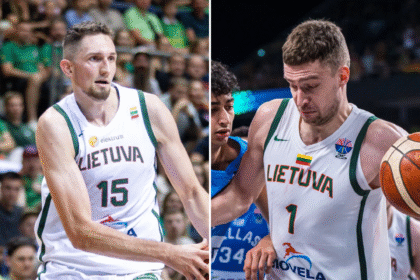 Laurynas Birutis ir Marekas Blaževičius (BNS Foto/FIBA nuotr.)