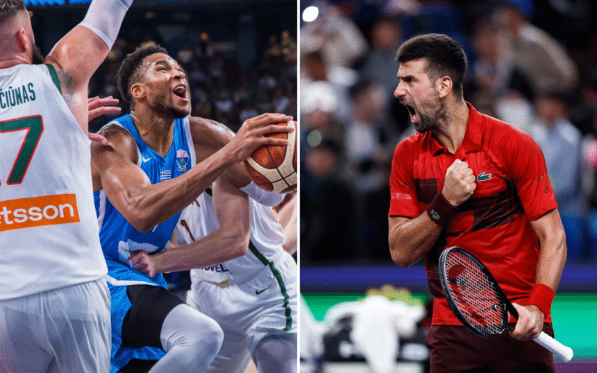 Giannis Antetokounmpo ir Novakas Džokovičius (FIBA/Scanpix nuotr.)