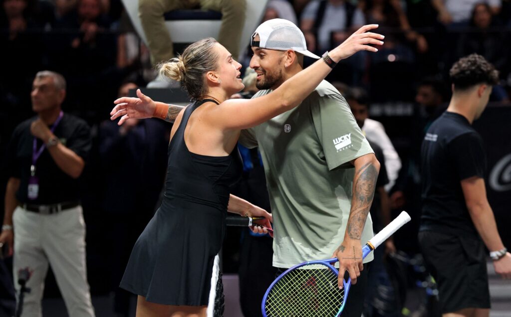 Aryna Sabalenka ir Nickas Kyrgiosas (Scanpix nuotr.)