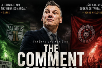 Poster for 'The Comment Section' showing a man in a suit amid green and red flags and a cheering crowd with speech bubbles and quotes.