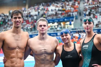 4 x 200 metrų mišrios estafetės Lietuvos komanda šeštadienio vakarą Paryžiaus baseine iškovojo ketvirtą vietą