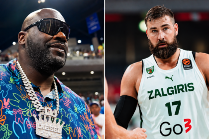 Shaquille'as O'Nealas ir Jonas Valančiūnas (Scanpix/zalgiris.lt nuotr.)