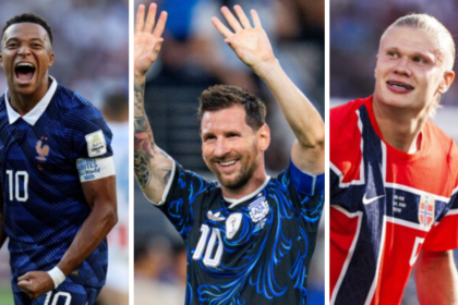 Kylianas Mbappe, Lionelis Messi ir Erlingas Haalandas. Scanpix nuotr. koliažas