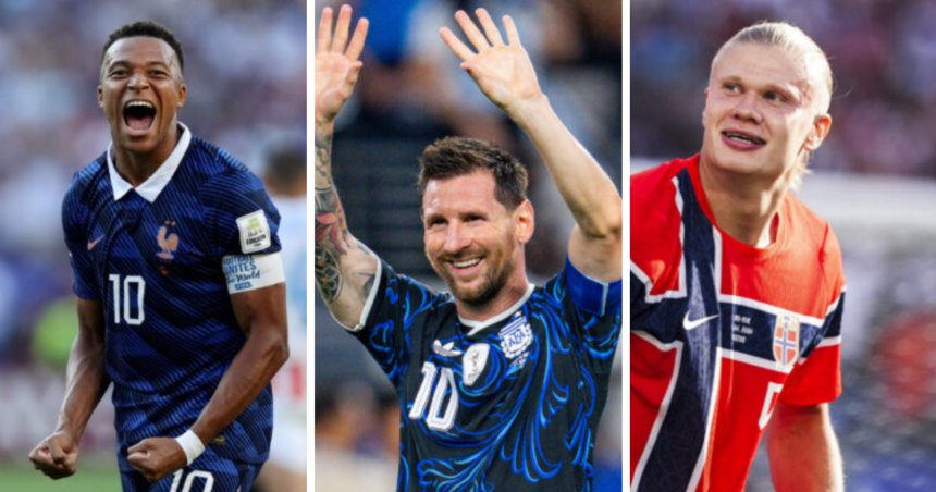 Kylianas Mbappe, Lionelis Messi ir Erlingas Haalandas. Scanpix nuotr. koliažas